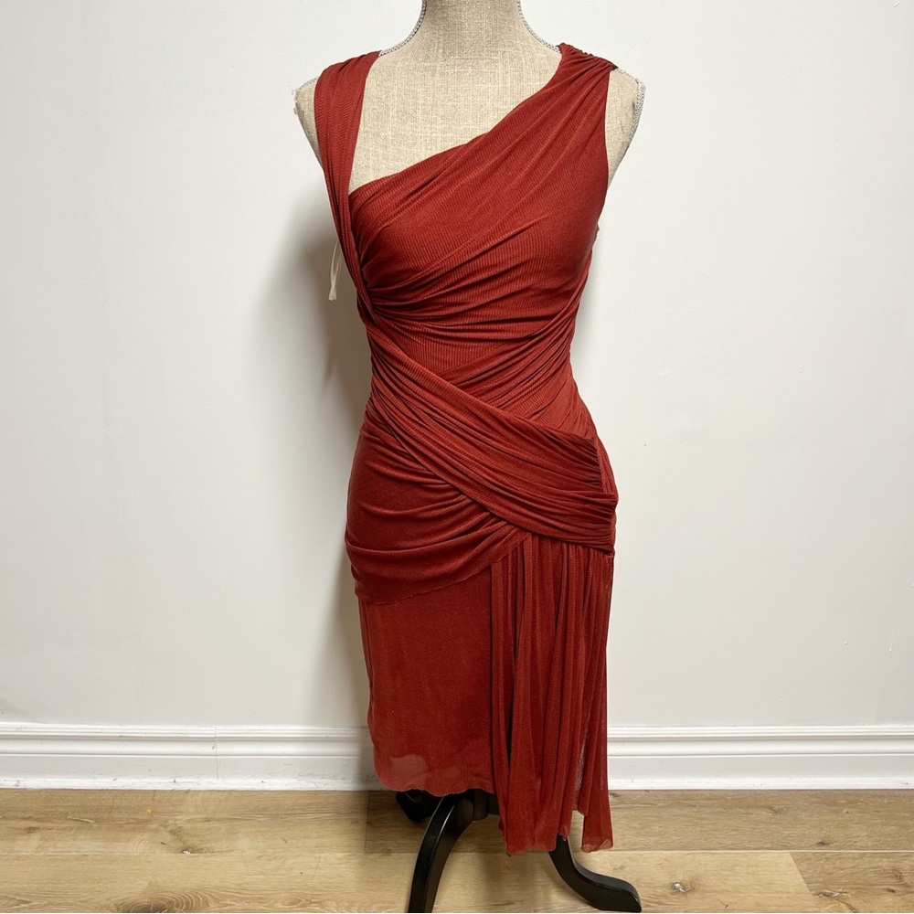 NWT Limited Edition Leon Max red draped silk Bodycon dress Sz XS 2-4